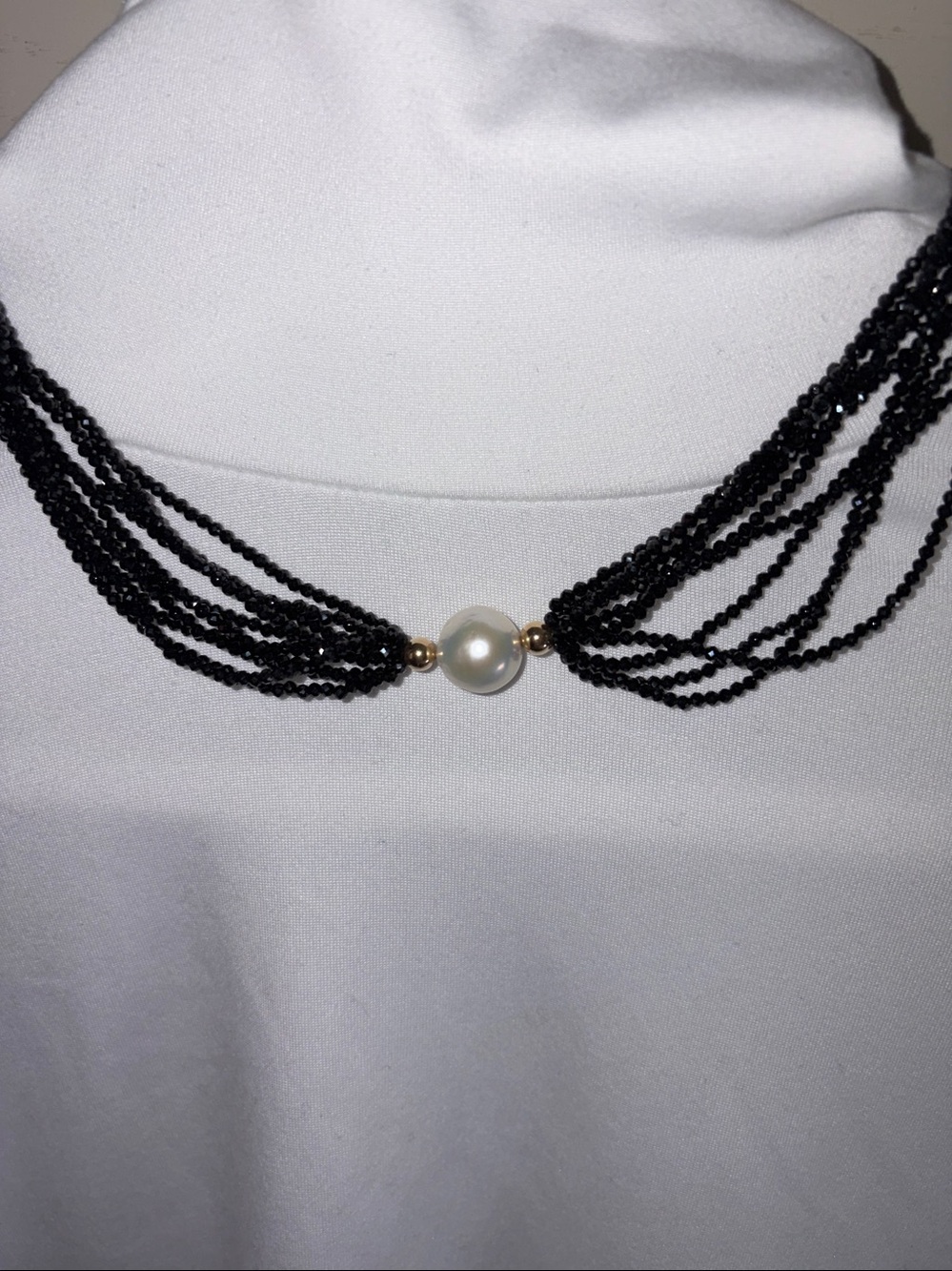 Vtg. 14k Genuine Pearl & Black Spinel Choker 14k Beads & Clasp
